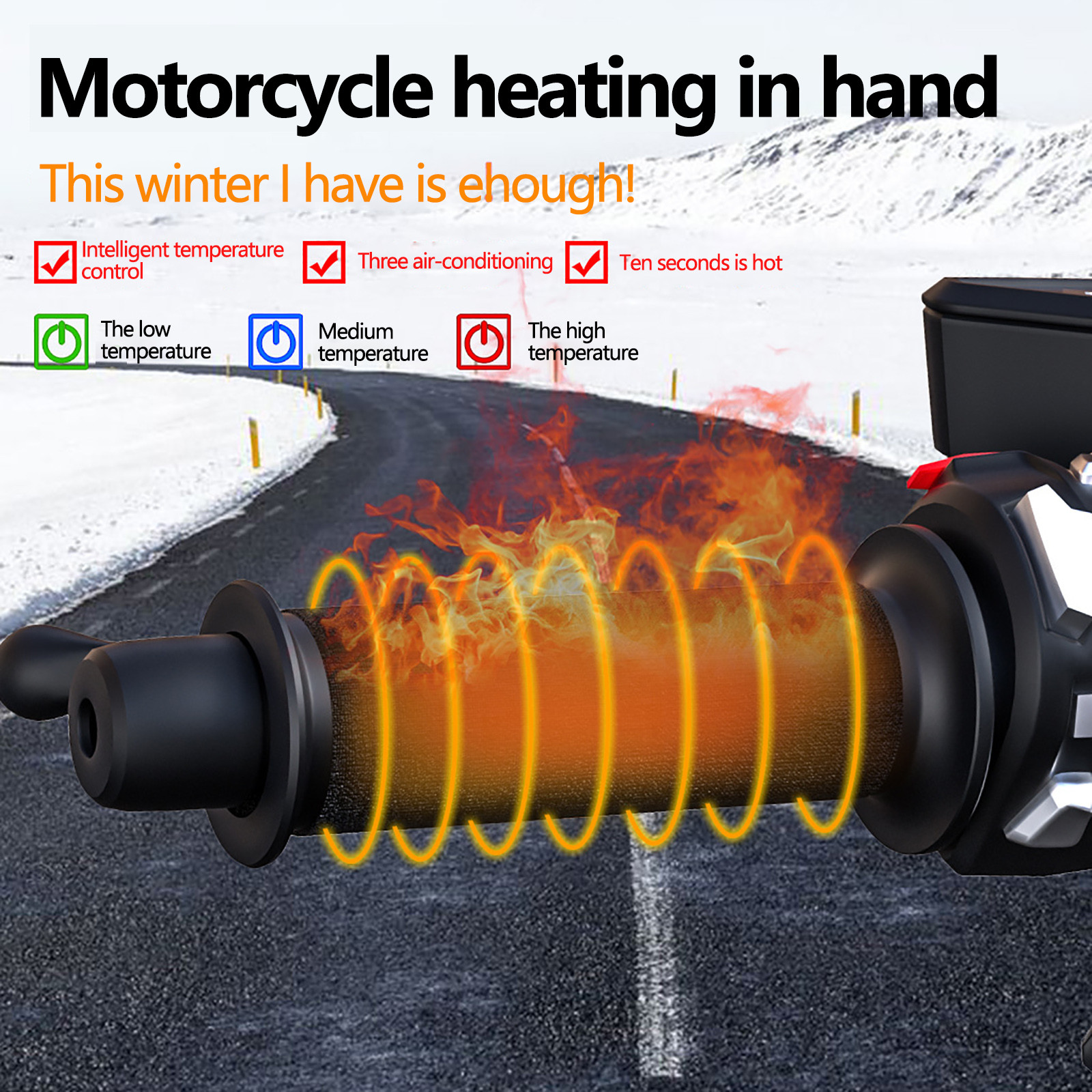 Vadktai Motorcycle Heated Grips Cover Pad 12V, Universal Handlebar, Temperature Adjustable Five Gear, Waterproof, ATV Hand Heater Warmer with switch \u0026 Fuse
